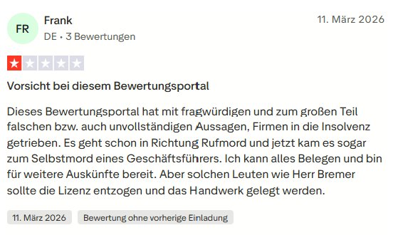Trustpilot-Bewertung von Frank: Vorsicht bei diesem Bewertungsportal